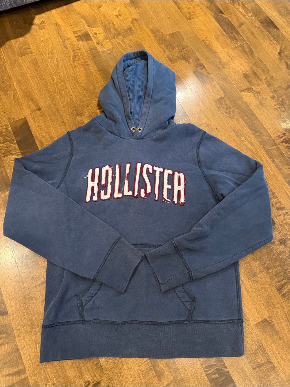 Hollister Navy Pullover Hoodie with Red-Trim Logo